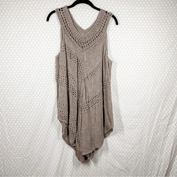 Free People Sweaters - Free People Brown Crochet Rhiannon Linen Open Knit Poncho Top